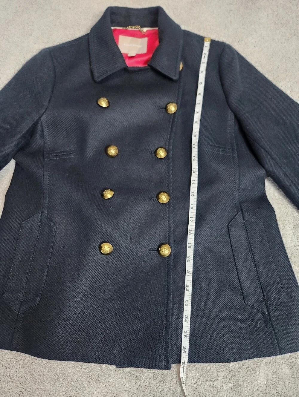 Heavy Cotton Pea Coat Navy Blue Gold Button Double Breasted XL Preppy Heritage - Picture 13 of 16